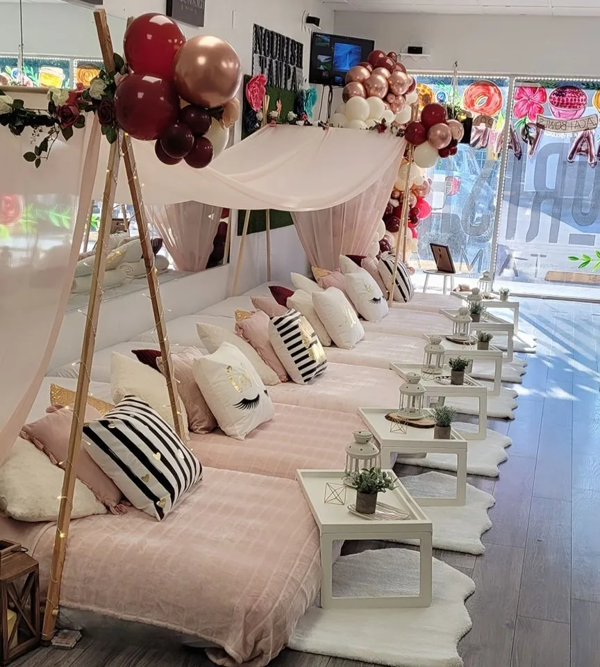 Luxury Canopy Sleepover Party setup by In Your Dreams Sleepovers in Tampa Bay