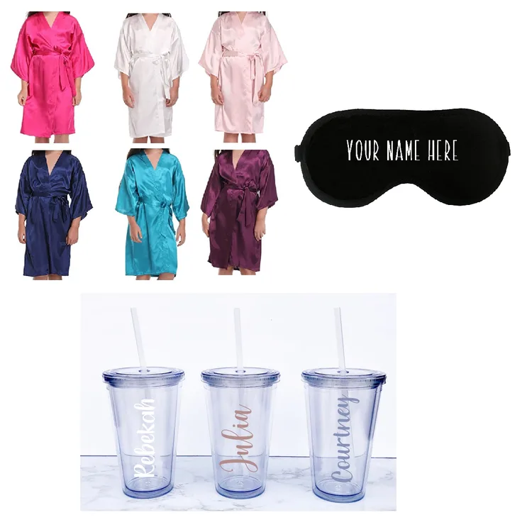 Personalized satin robes and sleep masks