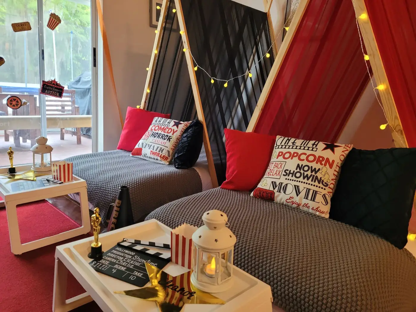 Showtime Sleepover Party setup by In Your Dreams Sleepovers in Tampa Bay