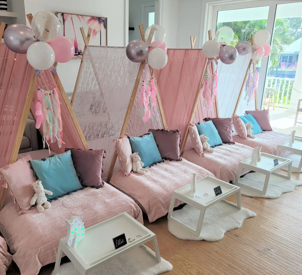 Unicorn Dreams Sleepover Party setup by In Your Dreams Sleepovers in Tampa Bay